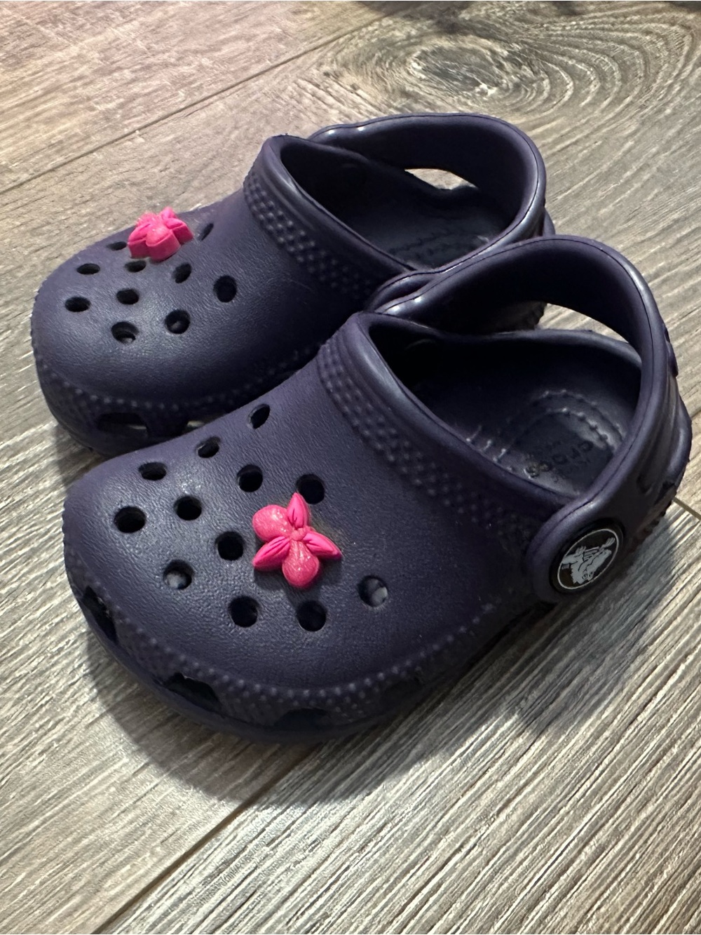 CROCS Baby Purple Clog with Pink Flower Charm